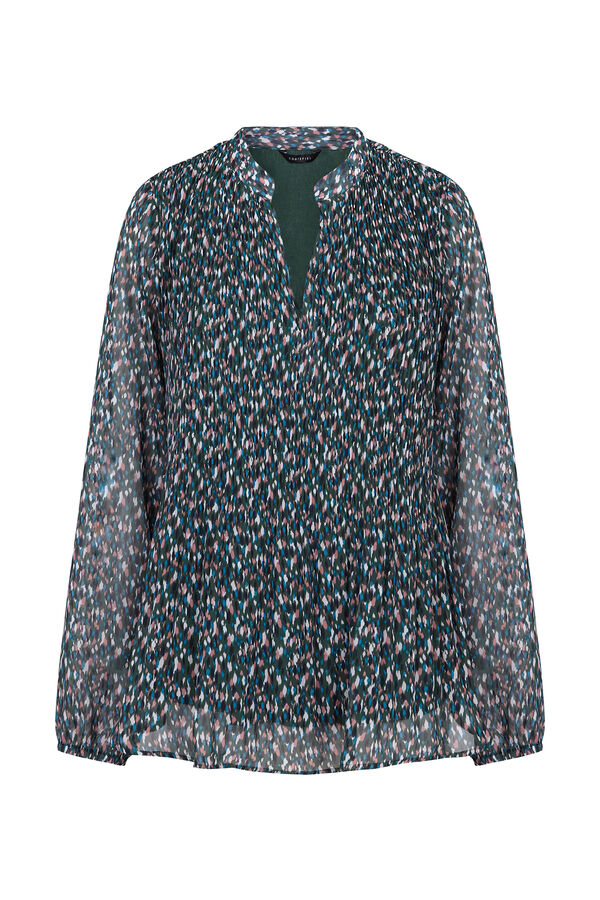 Cortefiel Round neck pleated blouse Printed green