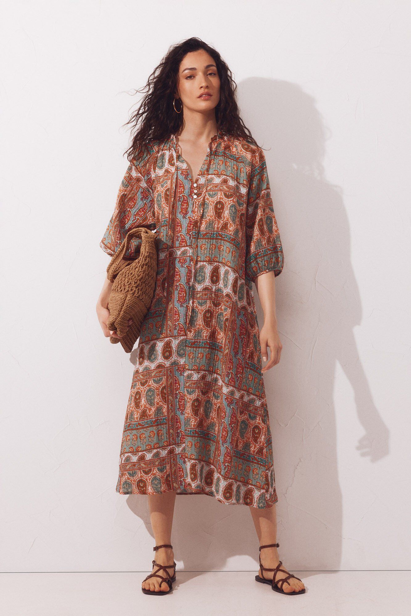 Cortefiel Caftan estampado amplo