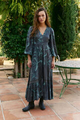 Jaase Vestido largo Carmen manga larga estampado midnight lilly Estampado gris