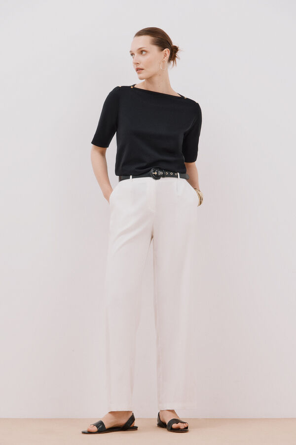 Cortefiel Camiseta b&aacute;sica escote barco Negro