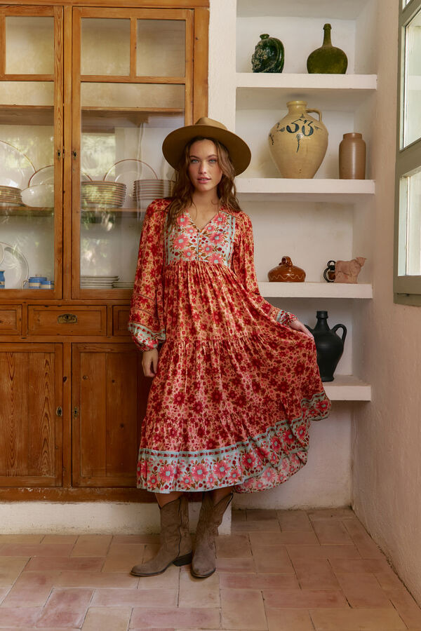 Jaase Vestido midi Eve estampado Lilliana Estampado naranja