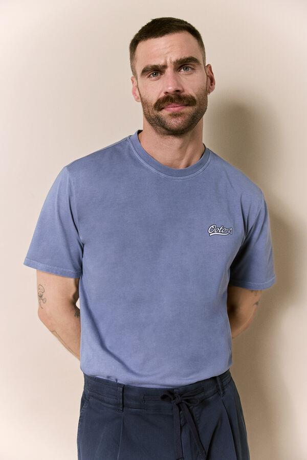 OOTO Camiseta lavada manga corta logo Azul