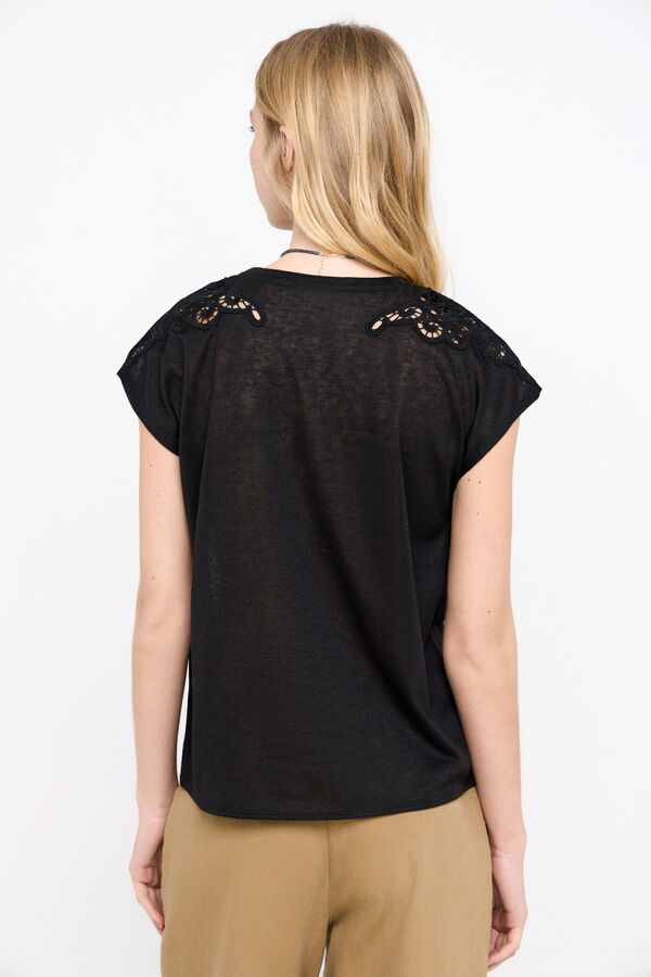 Cortefiel Linen-effect T-shirt with patch Black