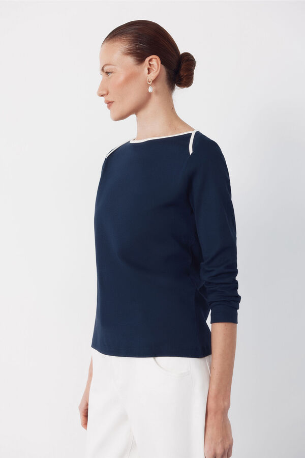 Cortefiel Camiseta cuello barco contraste Azul marino