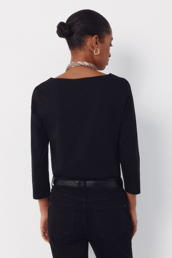 Cortefiel Camiseta b&aacute;sica escote barco Black