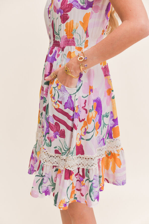 Jaase Vestido Corto Carmen Estampado blanco