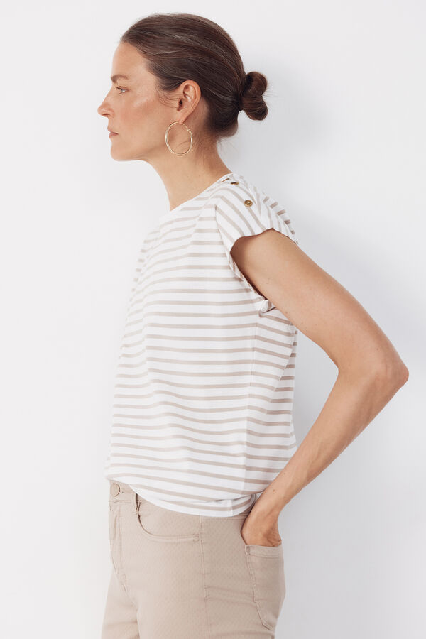 Cortefiel Camiseta b&aacute;sica botones dorados Estampado beige