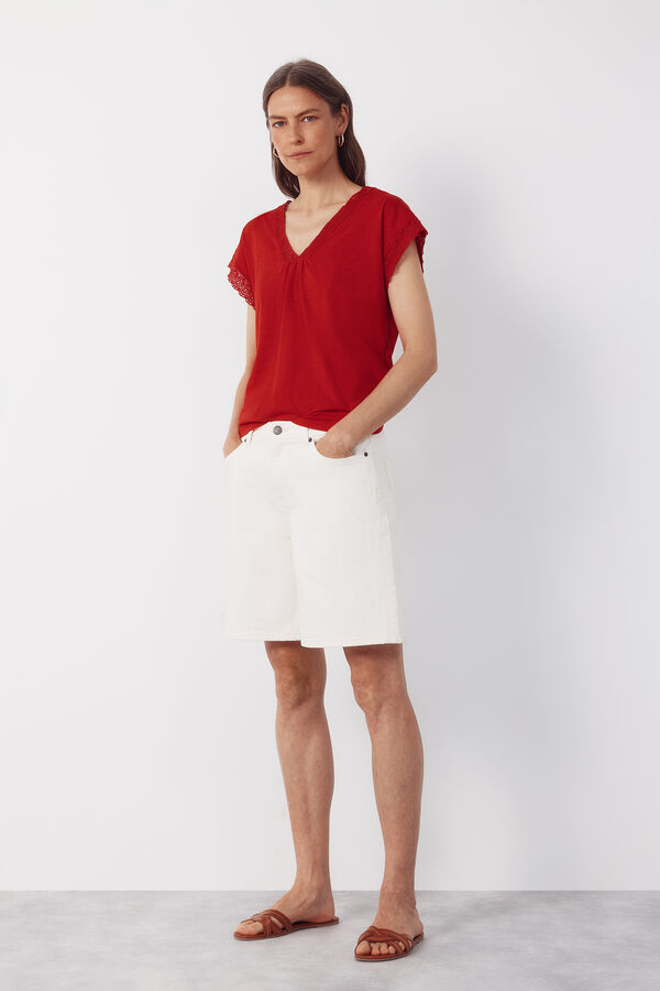 Cortefiel Camiseta slub pasamaner&iacute;a Rojo