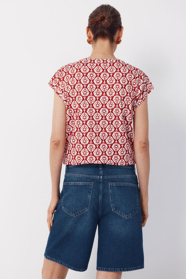 Cortefiel Camiseta b&aacute;sica botones dorados Estampado naranja