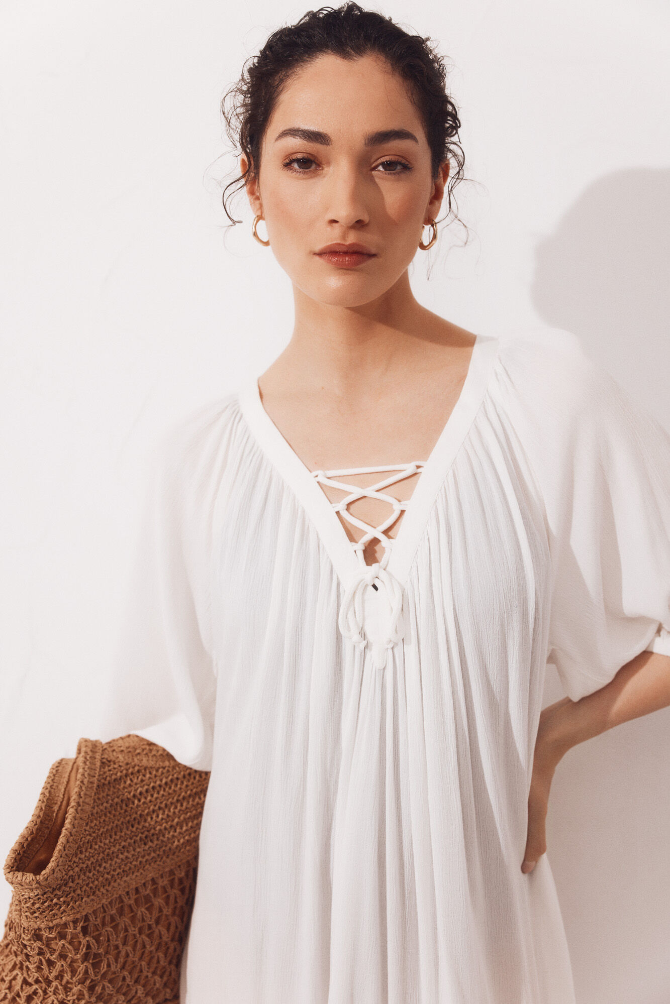Cortefiel Caftan curto com cord&atilde;o