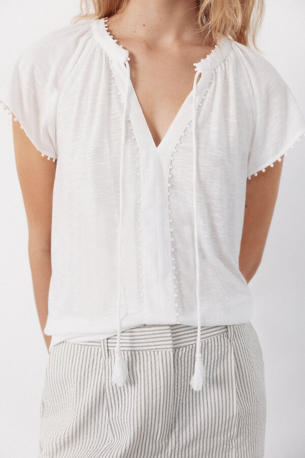 Cortefiel Camiseta fluida pasamanerias Blanco