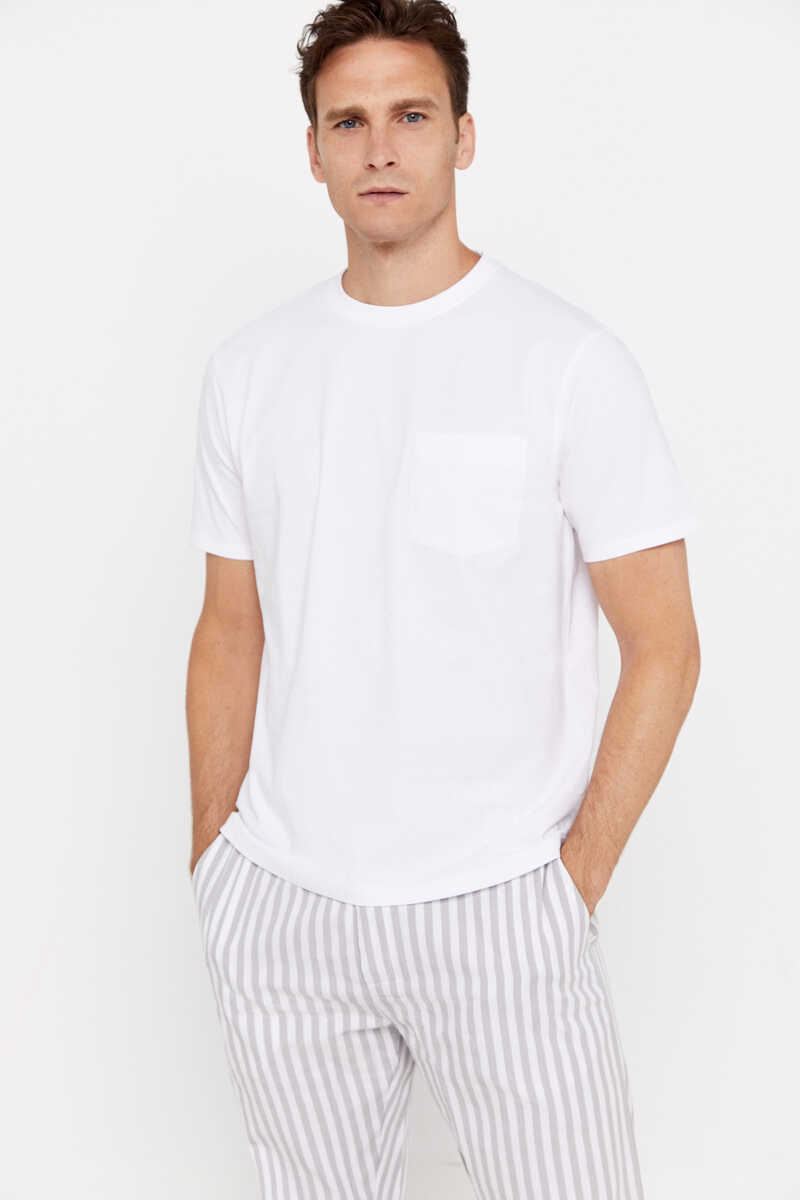 Cortefiel Conjunto de pijama malha e tecido Branco