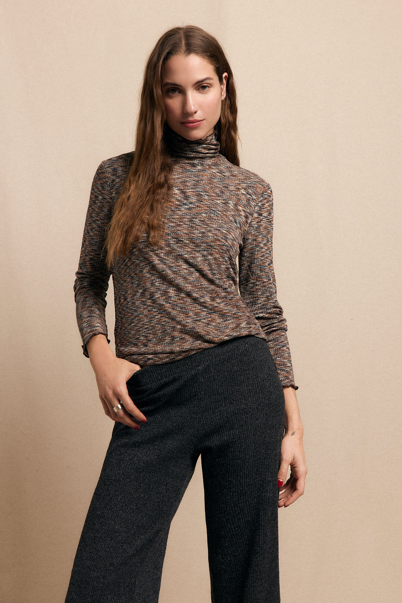 Slowlove Camiseta cuello alto melange