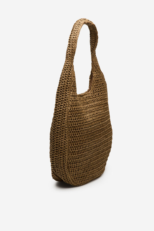 Cortefiel Bolso hobo trenzado rafia Marr&oacute;n