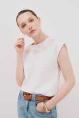 Cortefiel Camiseta sin mangas estampada y bordada Blanco
