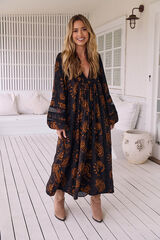 Jaase Vestido midi boêmio com estampado Milan Castanho