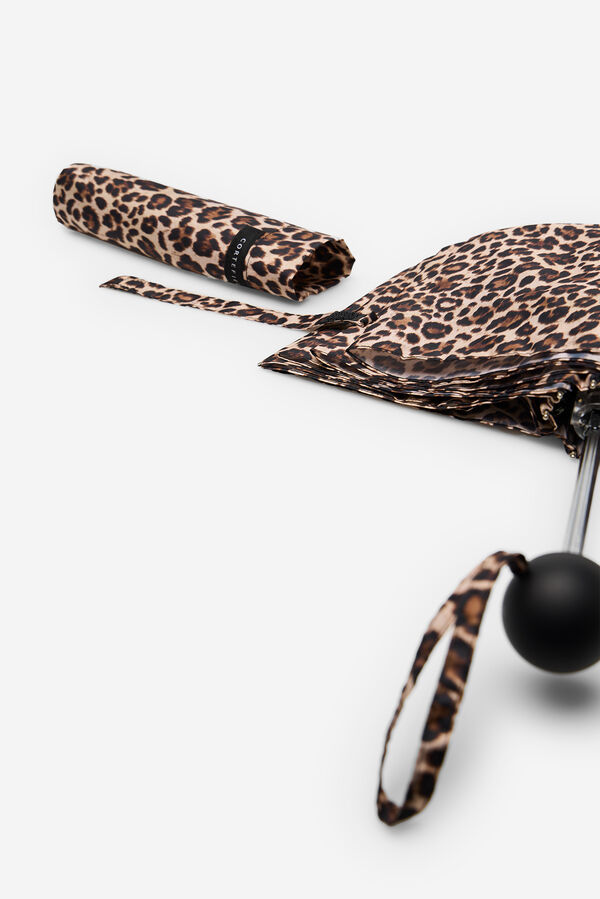 Cortefiel Paraguas leopardo Estampado marr&oacute;n