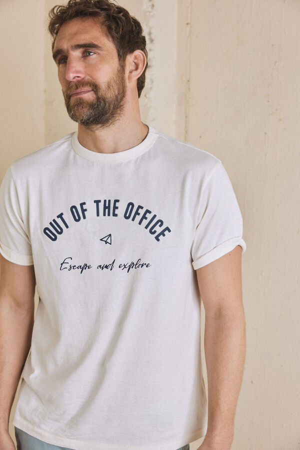 Cortefiel Camiseta con bordado Out of the Office Ecru