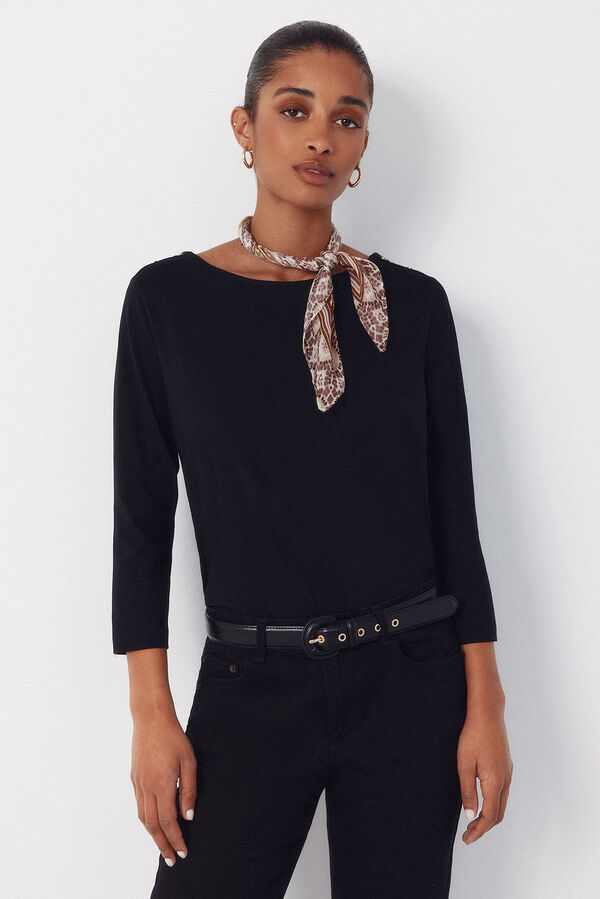 Cortefiel Camiseta b&aacute;sica escote barco Black