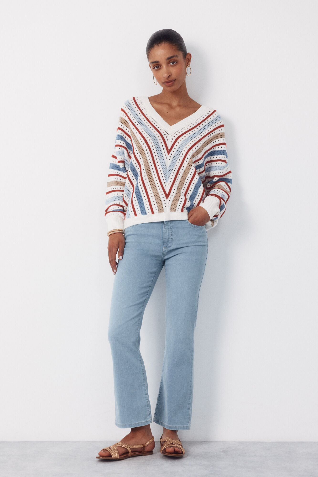 Cortefiel Camisola rendada &agrave;s riscas