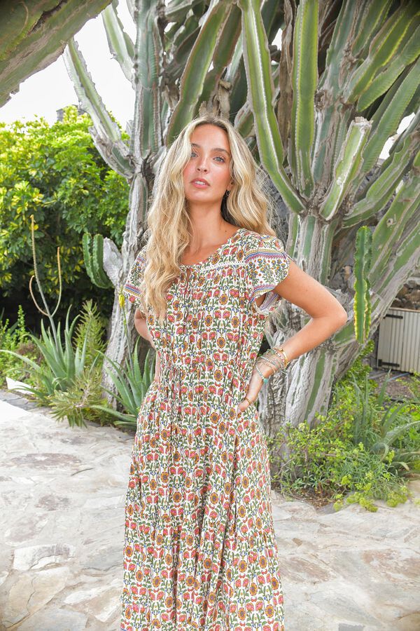 Jaase Vestido con lazada Estampado beige