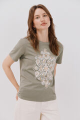 Cortefiel Camiseta estampado posicional Kaki