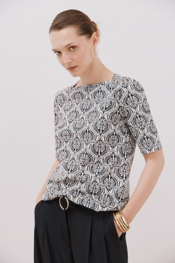 Cortefiel Camiseta b&aacute;sica escote barco Estampado gris