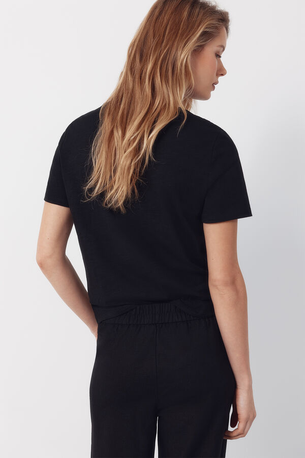 Cortefiel T-shirt cintado guipura Preto