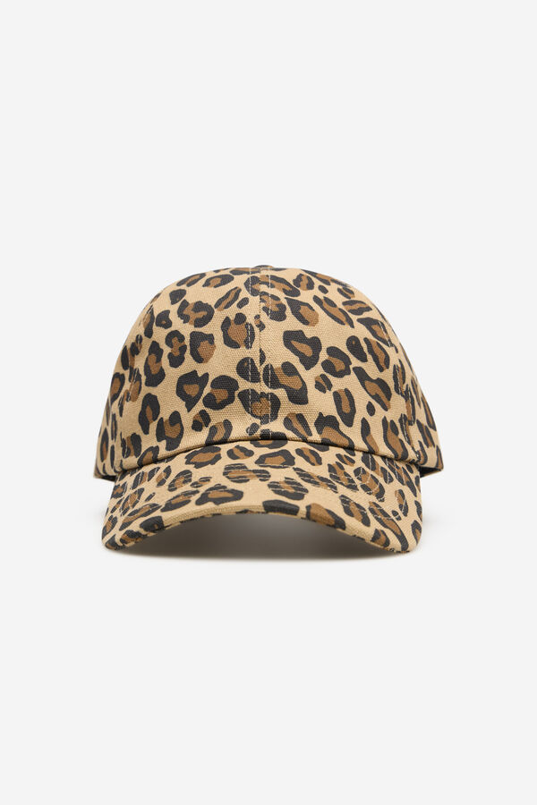 Cortefiel Gorra estampada efecto leopardo Marr&oacute;n