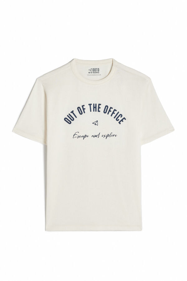 Cortefiel Camiseta con bordado Out of the Office Ecru