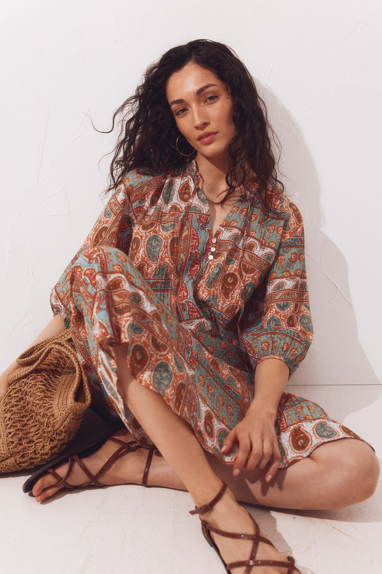 Cortefiel Caftan estampado amplo