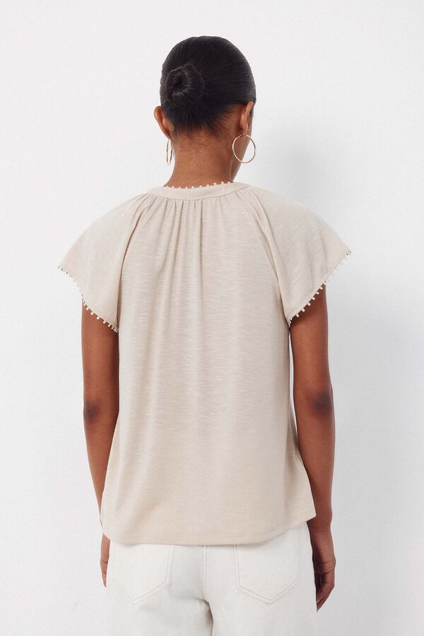 Cortefiel Camiseta fluida pasamanerias Beige