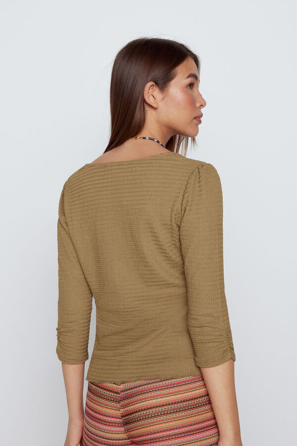 Cortefiel Short sleeve textured top Green