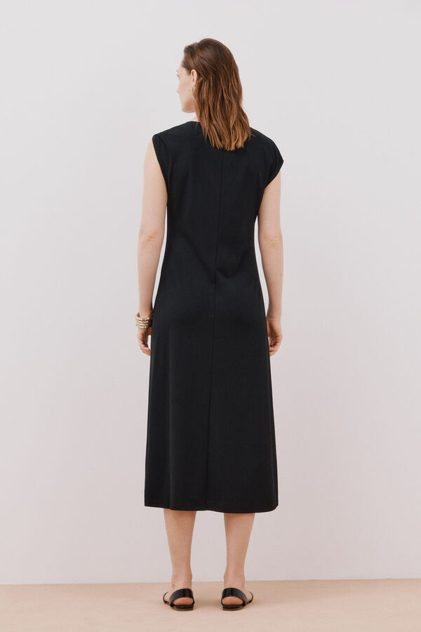 Cortefiel Vestido escote pico contraste Black