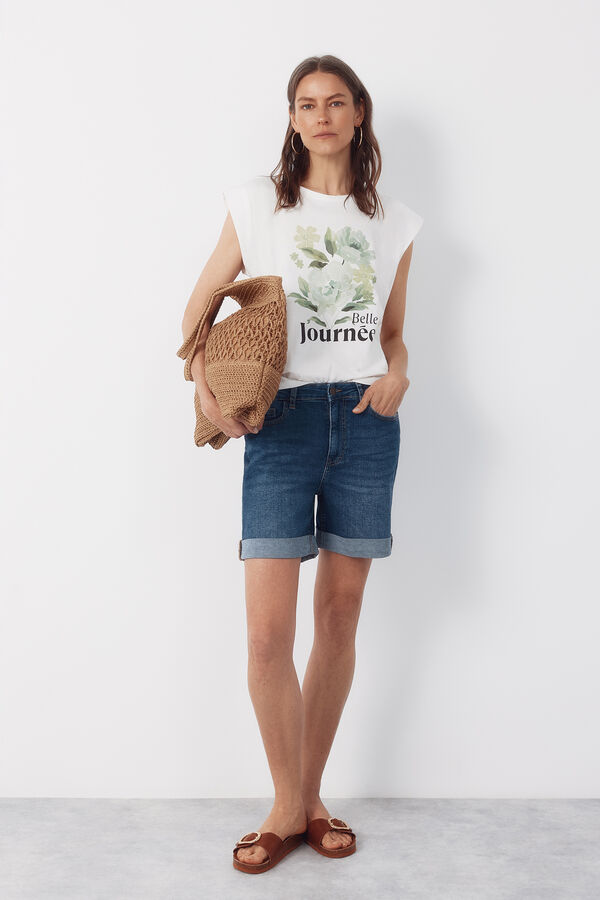 Cortefiel Camiseta estampada Blanco