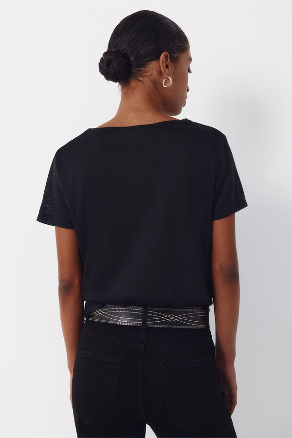 Cortefiel Camiseta pico pasamaneria Negro