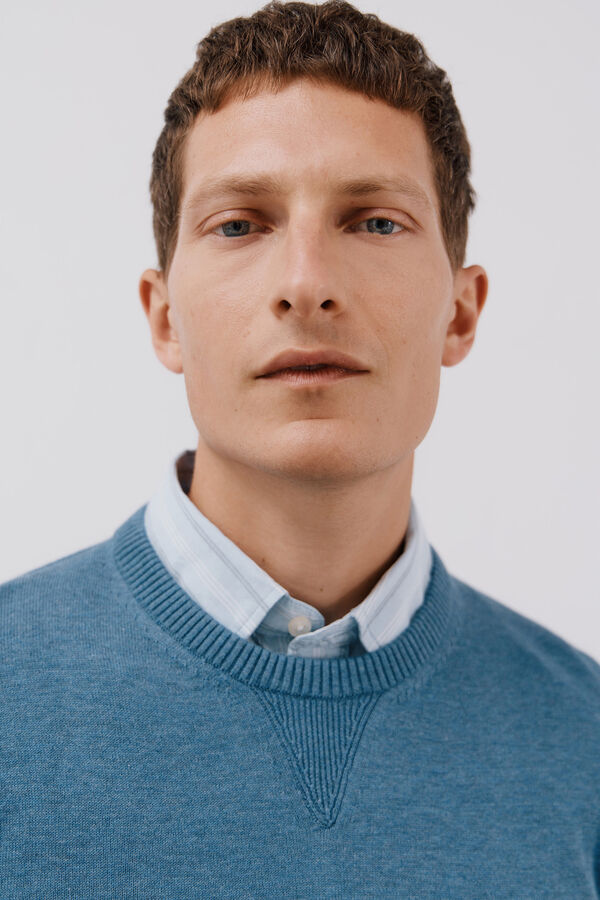 Cortefiel Jersey punto fino algodón cuello redondo Azul