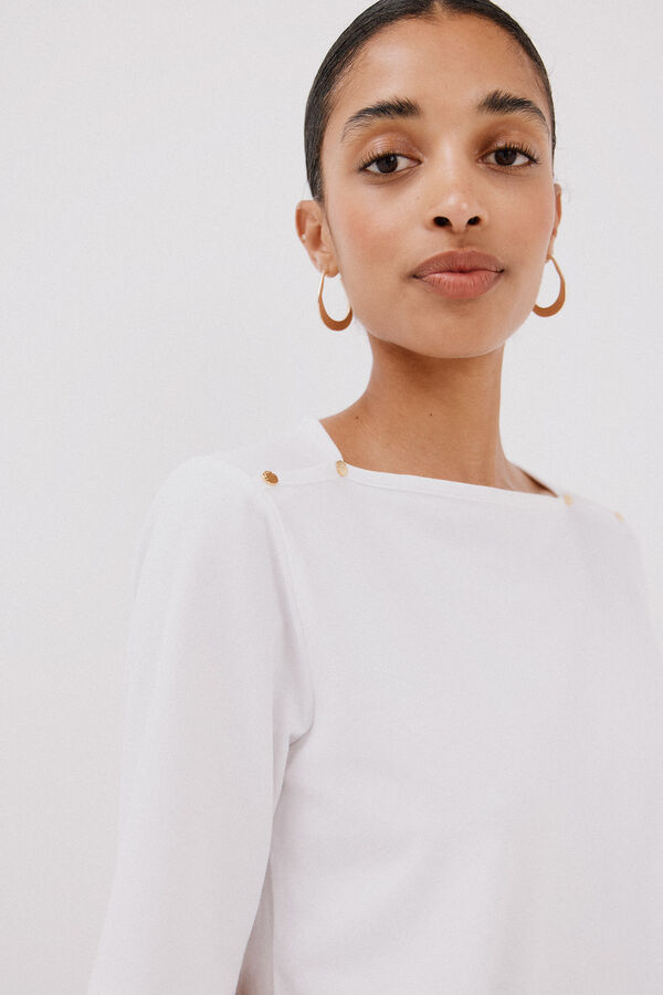 Cortefiel Camiseta b&aacute;sica escote barco Blanco