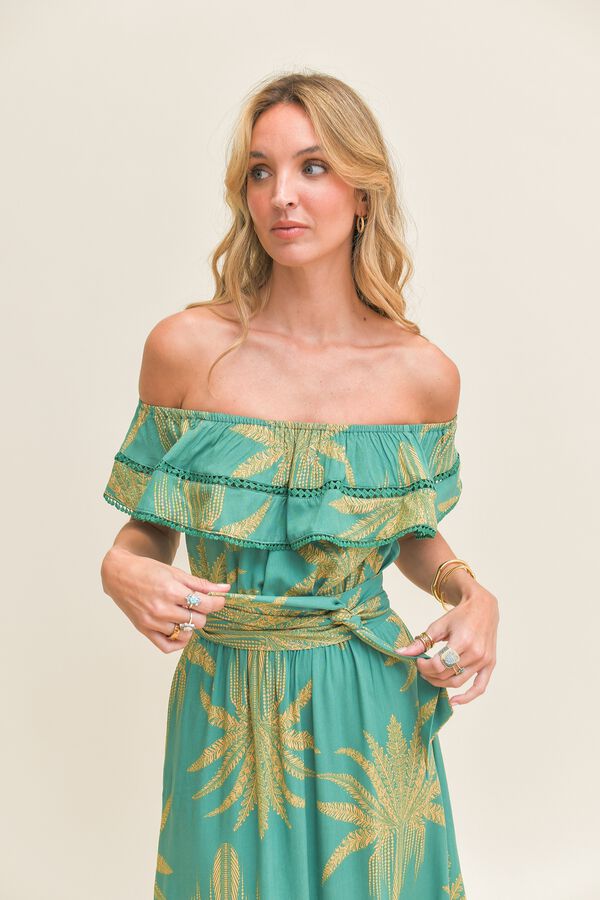 jaase green dress Jaase Emerald Carmen Maxi Dress Embroidered Boho Maxi Dress