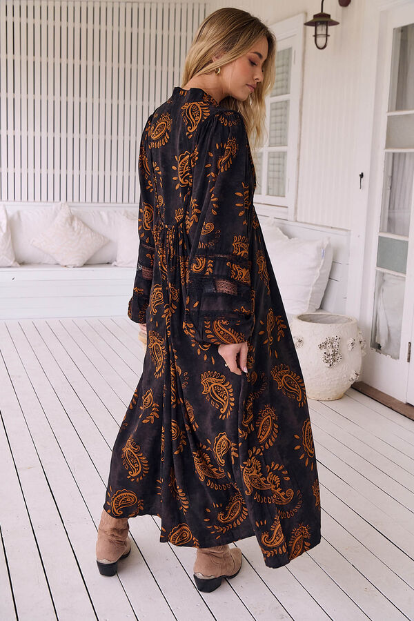 Jaase Vestido midi boêmio com estampado Milan Castanho