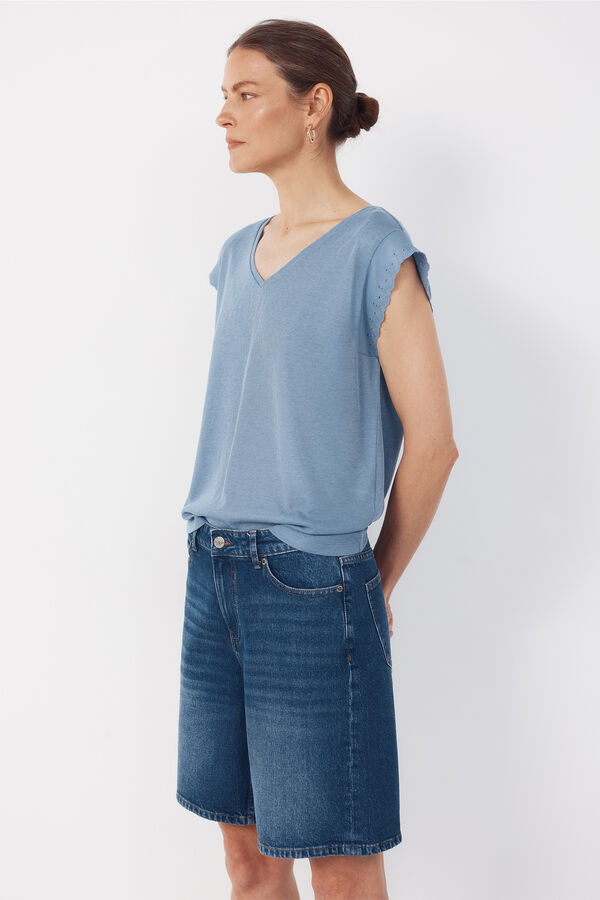 Cortefiel Camiseta pasamaner&iacute;a mangas Azul