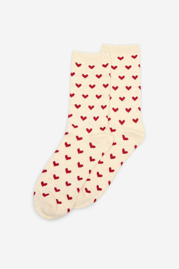 Cortefiel Calcetines largos corazones Beige