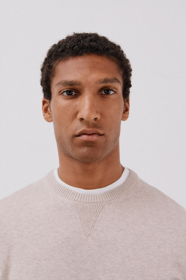 Cortefiel Jersey punto fino algodón cuello redondo Beige