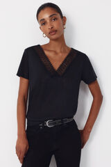 Cortefiel Camiseta pico pasamaneria Negro