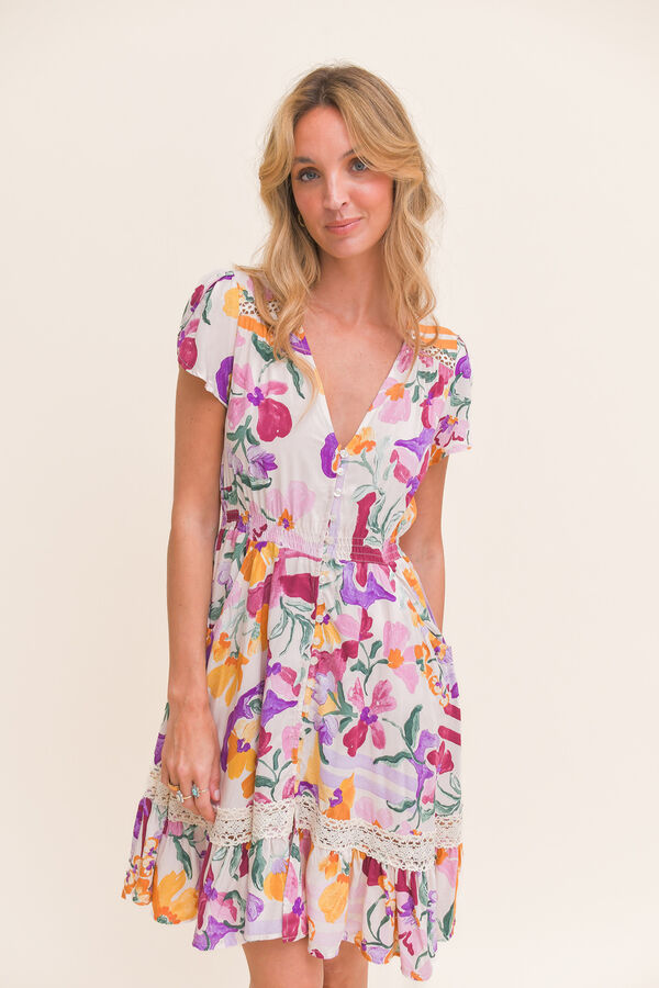 Jaase Vestido Corto Carmen Estampado blanco