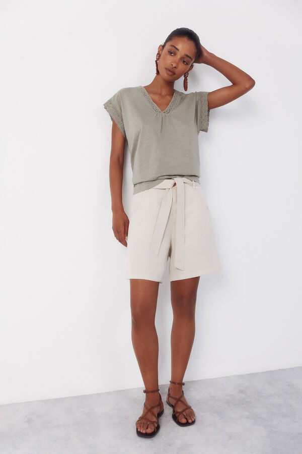 Cortefiel Camiseta slub pasamaner&iacute;a Kaki