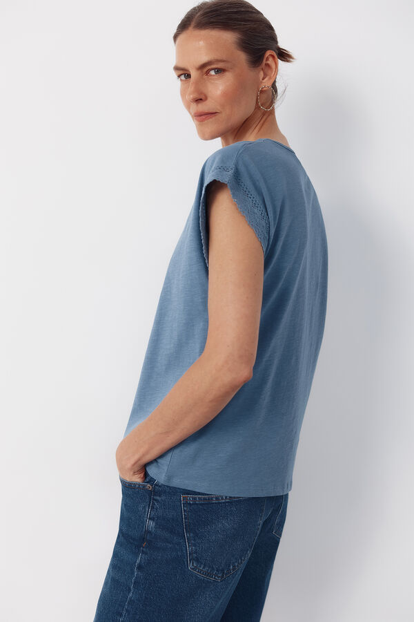Cortefiel Slub t-shirt with trim Blue