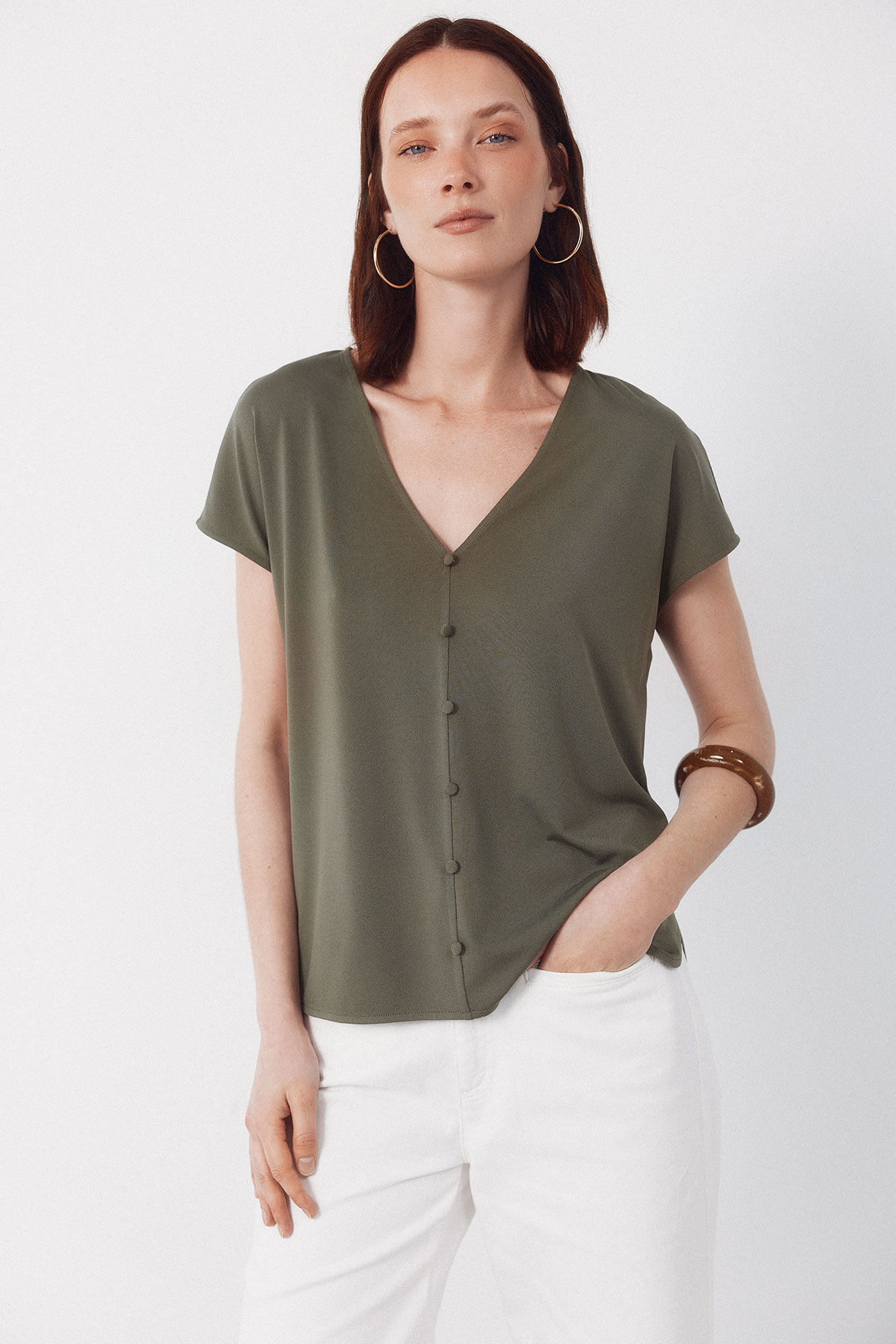 Cortefiel Camiseta botones escote pico