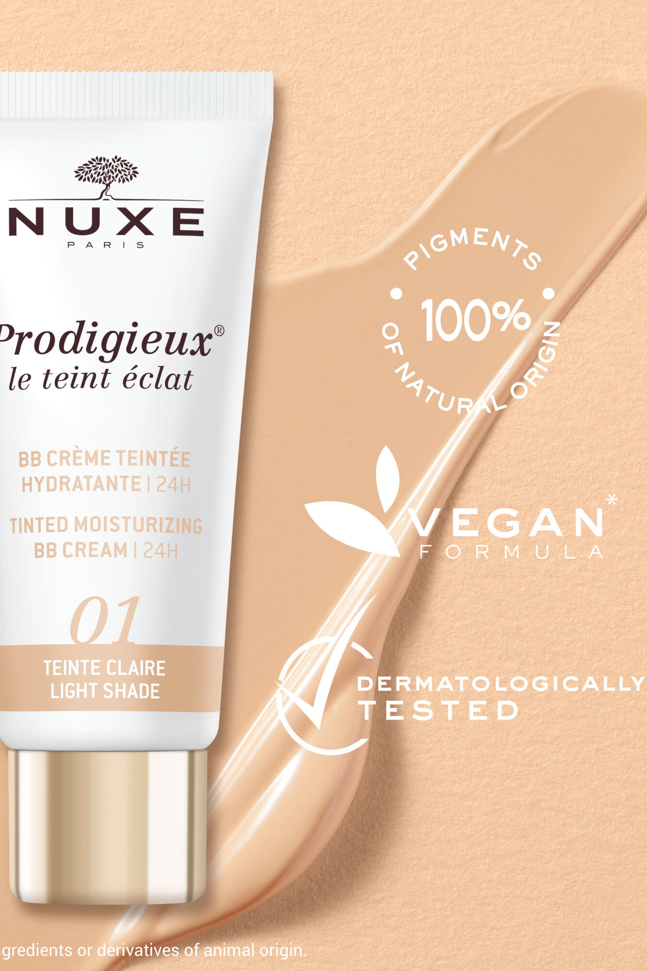Nuxe BB Cream Hidratante con Color 24H, Prodigieux&reg; le teint &eacute;clat 30ml - Tono claro
