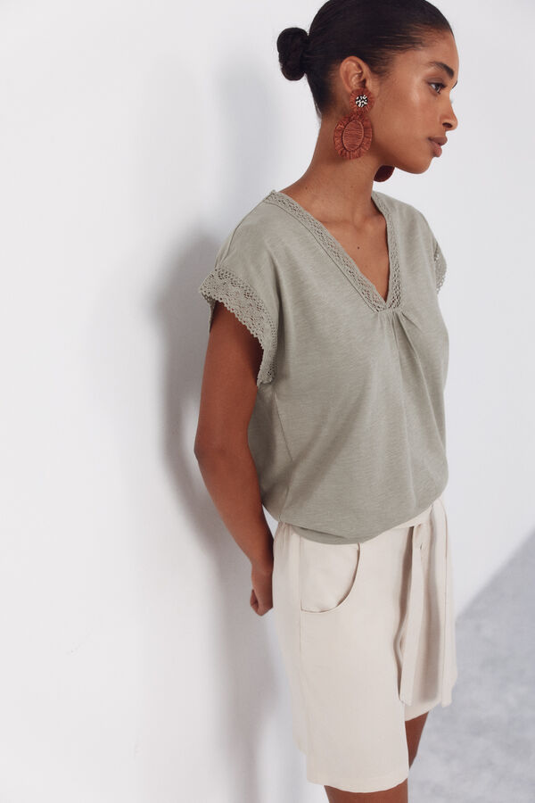 Cortefiel Camiseta slub pasamaner&iacute;a Kaki